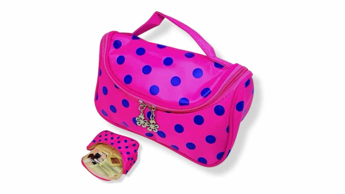 Γυναικείο Νεσεσέρ Καλλυντικών Υφασμάτινο 22 cm*13 cm Πουά Ρόζ