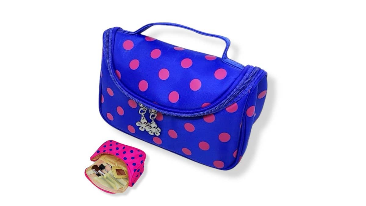 Γυναικείο Νεσεσέρ Καλλυντικών Υφασμάτινο 22 cm*13 cm Πουά Μπλέ