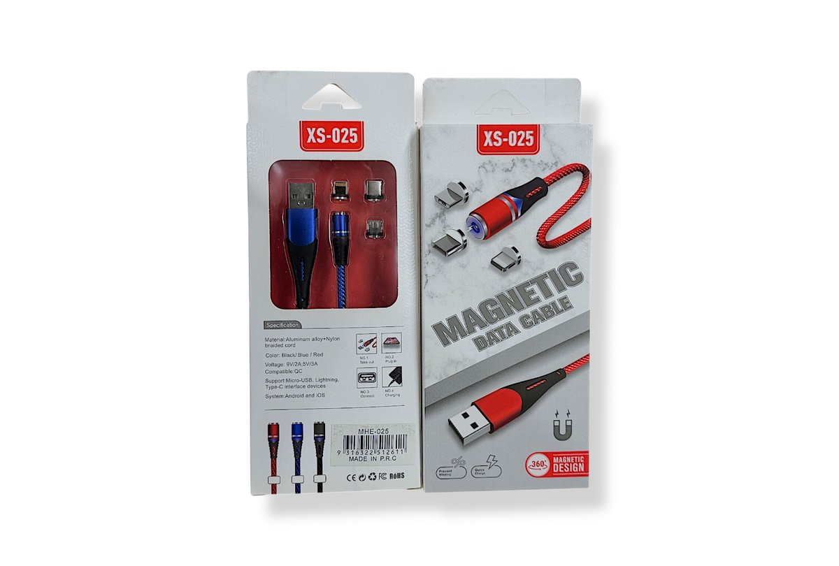 XS-025 Μαγνητικό Καλώδιο Φόρτισης 3 σε 1 (Micro - Lightning - USB C ) Μπλέ